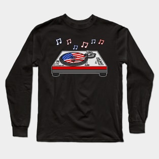 4th July DJ USA Flag Music Producer Long Sleeve T-Shirt